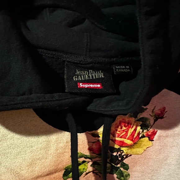 New Supreme Jean Paul Gaultier Black Floral Print Logo Hoodie SS19 Men's Size S - Picture 2 of 7